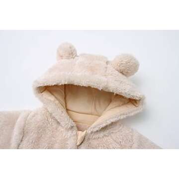 Baby Boy's Fleece Down Coat 0-12 Months Toddlers Cute Bear Jumpsuits Winter Hooded Rompers with Zipp...