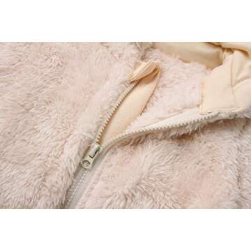 Baby Boy's Fleece Down Coat 0-12 Months Toddlers Cute Bear Jumpsuits Winter Hooded Rompers with Zipper Beige 3-6M