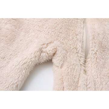 Baby Boy's Fleece Down Coat 0-12 Months Toddlers Cute Bear Jumpsuits Winter Hooded Rompers with Zipper Beige 3-6M