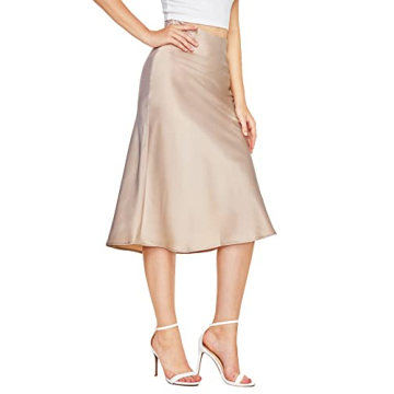 Verdusa Women's Elegant High Waist Satin A Line Flared Midi Skirt