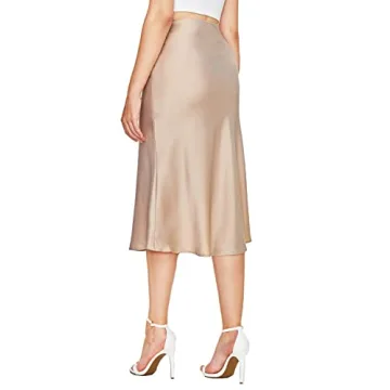 Verdusa Women's Elegant High Waist Satin A Line Flared Midi Skirt