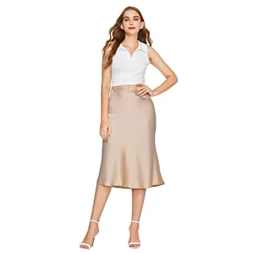 Verdusa Women's Elegant High Waist Satin A Line Flared Midi Skirt