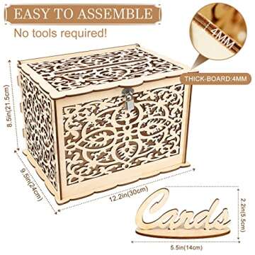OurWarm DIY Wedding Card Box with Lock Rustic Wood Card Box Gift Card Holder Card Box Perfect for We...