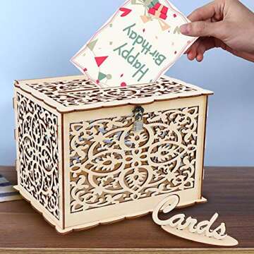OurWarm DIY Wedding Card Box with Lock Rustic Wood Card Box Gift Card Holder Card Box Perfect for Weddings, Baby Showers, Birthdays, Graduations Hold up 225 Cards