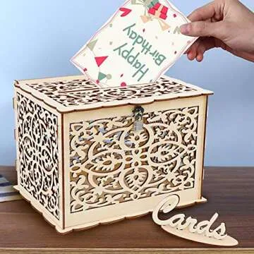 OurWarm DIY Wedding Card Box with Lock Rustic Wood Card Box Gift Card Holder Card Box Perfect for Weddings, Baby Showers, Birthdays, Graduations Hold up 225 Cards