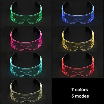 KASSAE Light Up Glasses LED Visor Glasses with 7 Colors and 4 Modes - Cyberpunk Luminous Glasses for Cosplay Halloween Bar Club Party Concert Live