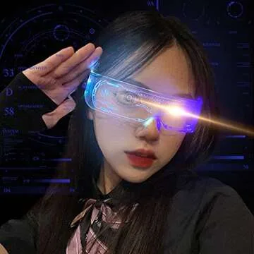 KASSAE Light Up Glasses LED Visor Glasses with 7 Colors and 4 Modes - Cyberpunk Luminous Glasses for Cosplay Halloween Bar Club Party Concert Live