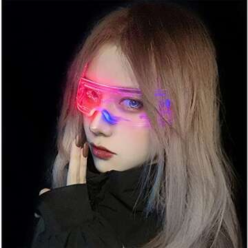 KASSAE Light Up Glasses LED Visor Glasses with 7 Colors and 4 Modes - Cyberpunk Luminous Glasses for Cosplay Halloween Bar Club Party Concert Live
