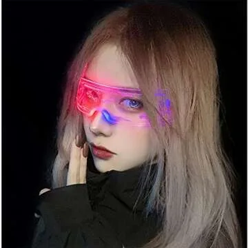 KASSAE Light Up Glasses LED Visor Glasses with 7 Colors and 4 Modes - Cyberpunk Luminous Glasses for Cosplay Halloween Bar Club Party Concert Live