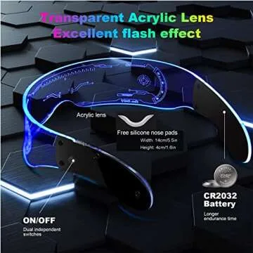KASSAE Light Up Glasses LED Visor Glasses with 7 Colors and 4 Modes - Cyberpunk Luminous Glasses for Cosplay Halloween Bar Club Party Concert Live
