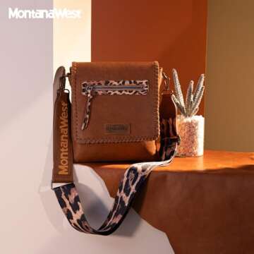 Montana West Crossbody Bags for Women with Dual Compartments Western Cross Body Purse with Leopard P...