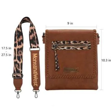 Montana West Crossbody Bags for Women with Dual Compartments Western Cross Body Purse with Leopard Print Guitar Strap MWC-183DBR