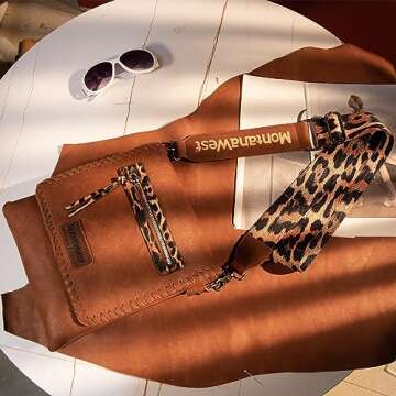 Montana West Crossbody Bags for Women with Dual Compartments Western Cross Body Purse with Leopard Print Guitar Strap MWC-183DBR