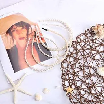 NAISIER 4 Pieces Pearls Headbands White Faux Pearl Rhinestones Headbands Bridal Hair Hoop Wedding Hair Fashion Hair Accessories for Women and Girls.