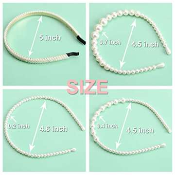 NAISIER 4 Pieces Pearls Headbands White Faux Pearl Rhinestones Headbands Bridal Hair Hoop Wedding Hair Fashion Hair Accessories for Women and Girls.