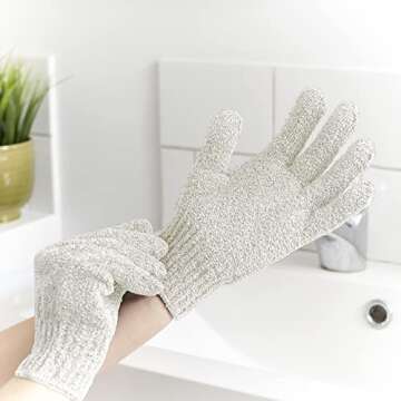 Temple Spring Exfoliating Glove, Carbonized Rayon Bamboo Exfoliating Body Scrubber, Loofah Washcloth, Exfoliate Loofa Shower Scrubber, Body Exfoliator Scrub, Shower Loofah Bath Sponge - Off-White