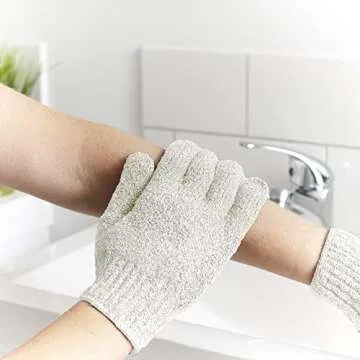 Temple Spring Exfoliating Glove, Carbonized Rayon Bamboo Exfoliating Body Scrubber, Loofah Washcloth, Exfoliate Loofa Shower Scrubber, Body Exfoliator Scrub, Shower Loofah Bath Sponge - Off-White