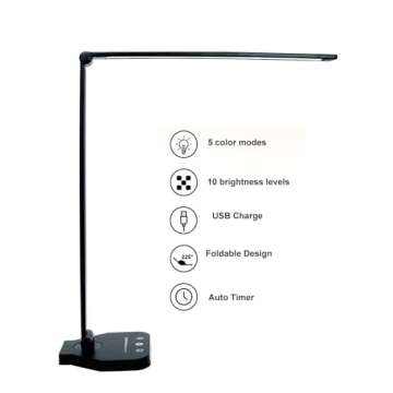 Liquor fragrance LED Desk Lamp Dimmable Office Desk Light with USB Charging Port, 5 Lighting Modes, ...