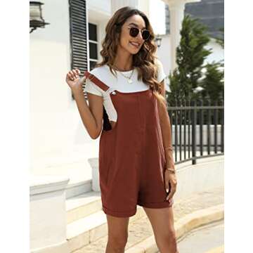 Yeokou Womens Cotton Linen Overalls Casual Summer Rompers Jumpsuit Bib Shortalls(Red-L)