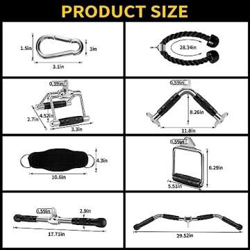 WNOEY Triceps Pull Down Attachment, Cable Machine Accessories for Home Gym (V Handle + Row Handle + Rotating Bar + Tricep Rope + Ankle Straps + D Handle + Curl LAT Bar)