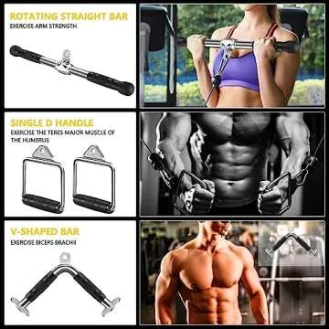 WNOEY Triceps Pull Down Attachment, Cable Machine Accessories for Home Gym (V Handle + Row Handle + Rotating Bar + Tricep Rope + Ankle Straps + D Handle + Curl LAT Bar)
