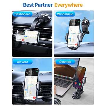 Cell Phone Holder for Car, [Super Stable & Durable] Upgraded Strongest Suction Car Phone Mount, 3-in-1 Suction Cup Phone Holder Windshield/Dashboard/Air Vent, Hands-Free Washable for All Mobile Phones