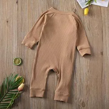 Afunbaby Newborn Baby Girl Boy Zipper Footed Romper Onesie Ribbed Ruffle One Piece Footie Jumpsuit Fall Clothes Outfit (Z-Khaki, 3-6 Months)