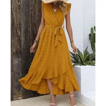 BTFBM Women's Summer V Neck Swiss Dot Sundress