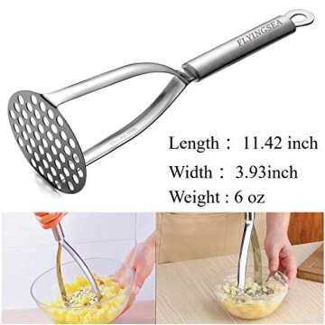 FLYINGSEA Potato Masher, Potato Masher Stainless Steel,Professional 18-8 Stainless Steel Potato Masher. Vegetable Masher,Cooking And Kitchen Tools. (6 Oz)