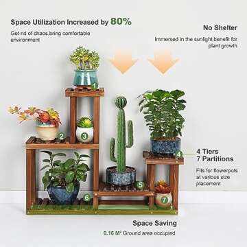 COOGOU Pine Wood Plant Stand Indoor Outdoor Multi Layer Flower Shelf Rack Higher and Lower Plant Holder in Garden Balcony Patio Living Room (4 Tiers )