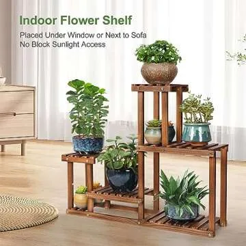 COOGOU Pine Wood Multi-Tier Plant Stand for Indoor & Outdoor Use