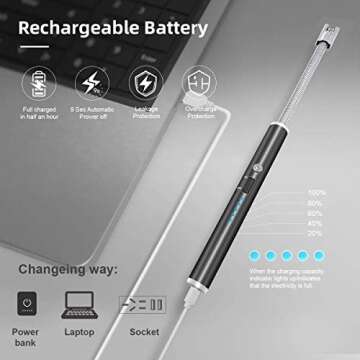 Candle Lighters Long, USB Rechargeable Flame Less Arc Lighter Flexible and Windproof for Candles, Hiking, Camping, Kitchen,Fireplace,etc