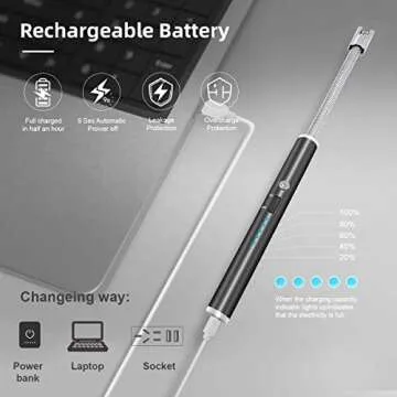 Candle Lighters Long, USB Rechargeable Flame Less Arc Lighter Flexible and Windproof for Candles, Hiking, Camping, Kitchen,Fireplace,etc