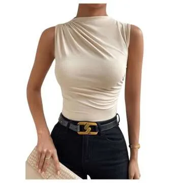 Milumia Casual Ruched Mock Neck Tank Top for Women