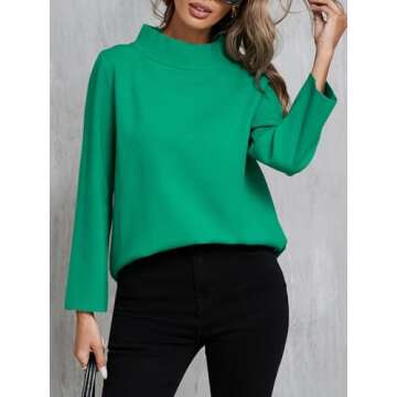 Saodimallsu Womens Turtleneck Sweater 3/4 Sleeve Casual Fall Sweaters 2024 Knit Loose Pullover Jumper Top Green