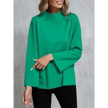 Saodimallsu Womens Turtleneck Sweater 3/4 Sleeve Casual Fall Sweaters 2024 Knit Loose Pullover Jumper Top Green