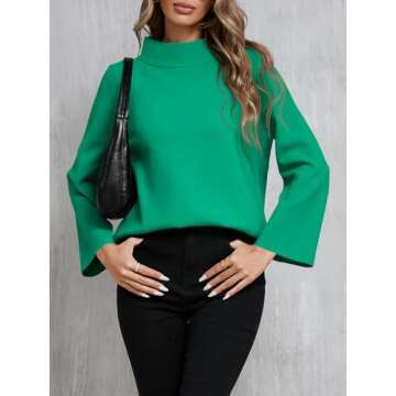 Saodimallsu Womens Turtleneck Sweater 3/4 Sleeve Casual Fall Sweaters 2024 Knit Loose Pullover Jumper Top Green