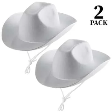 Bedwina White Cowboy Hat - (Pack of 2) for Adults with Adjustable Neck Drawstring, Dress-up Parties, and Play Costume Accessories, Fits Most Teen Girls Boys