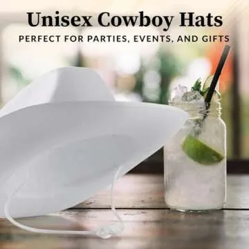 Bedwina White Cowboy Hat - (Pack of 2) for Adults with Adjustable Neck Drawstring, Dress-up Parties, and Play Costume Accessories, Fits Most Teen Girls Boys