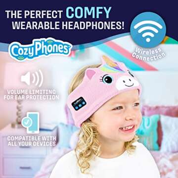 CozyPhones Wireless Headband Kids Headphones - Pink Unicorn