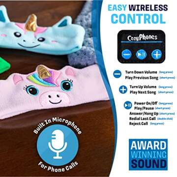 CozyPhones Wireless Headband Kids Headphones - Pink Unicorn
