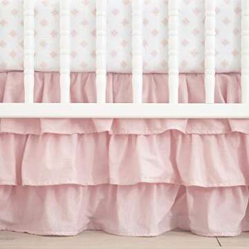 Levtex Baby - Willow Crib Bed Set - Baby Nursery Set - Pink - Soft Rosette Pintuck - 5 Piece Set Includes Quilt, Fitted Sheet, Diaper Stacker, Wall Decal & Crib Skirt/Dust Ruffle