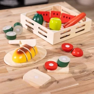 Melissa & Doug Wooden Play Food Set Interactive Kids Toy