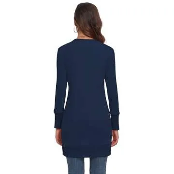 KAY SINN Long Cardigan Sweaters for Women Open Front Snap Button Knit Ribbed Cardigans Outfits 3X-Large 01-Navy BLUE-15