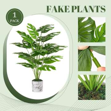 Der Rose 28" Fake Plants Tall Artificial Monstera Faux Plants in Pot for Home Farmhouse Bedroom Living Room Decor Indoor