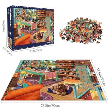 TangMosaic Puzzle for Adults 1000 Pieces, Jigsaw Puzzle Challenging Night Game, Windowsill Cat Puzzl...