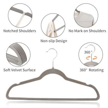 ELONG HOME Velvet Hangers - 50 Pack Non-Slip Slim Design