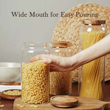 Labina Glass Storage Container Airtight Food Jars Kitchen Canister with Wood Lids, 40 Oz Wide Mouth Pantry Organization Glass Jar for Flour, Sugar, Cookie, Spagetti, Nuts and Candy