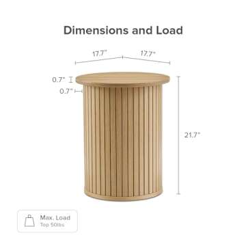 mopio Quin Pedestal Side Table, Tambour Round Fluted End Table, Small Accent Tables for Living Room,...