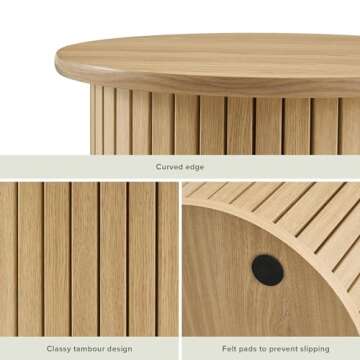 mopio Quin Pedestal Side Table, Tambour Round Fluted End Table, Small Accent Tables for Living Room, Mid Century Modern Night Stand, Circle Bedside Tables, Wood Nightstands for Bedroom (Light Oak)